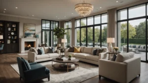 Persona en sala con ventanas grandes, logotipo Coldwell Banker Global Luxury 2026 Trend Report visible.