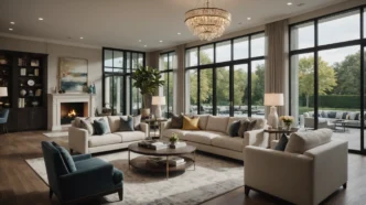 Persona en sala con ventanas grandes, logotipo Coldwell Banker Global Luxury 2026 Trend Report visible.