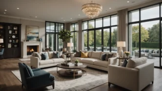 Persona en sala con ventanas grandes, logotipo Coldwell Banker Global Luxury 2026 Trend Report visible.