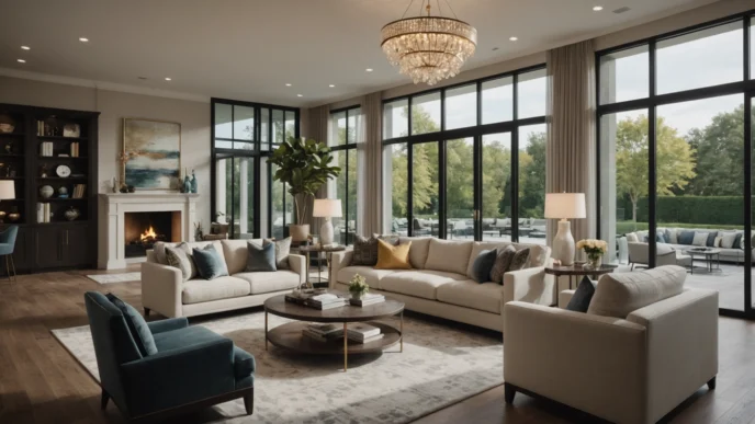 Persona en sala con ventanas grandes, logotipo Coldwell Banker Global Luxury 2026 Trend Report visible.