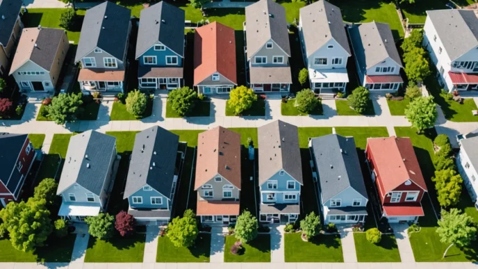 Vista aérea de casas frente al agua con césped, embarcaciones y el logo de Realtor.com con texto MLS.